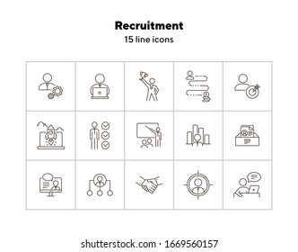 Recruitment line icon set. Startup, success, leader, manager. Human resource concept. Can be used for topics like career, leadership, project management