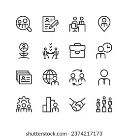 Recruitment, linear style icons set. Professional recruiting. Recruitment, search for outstanding employees. Selection of candidates for the team and successful business. Editable stroke width