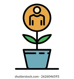 Recruitment man plant icon. Outline recruitment man plant vector icon color flat isolated
