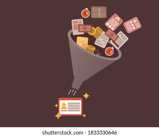 Recruitment metrics funnel to calculate time and cost spent until hiring vector