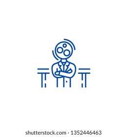 Recruitment officer,analytics manager line icon concept. Recruitment officer,analytics manager flat  vector symbol, sign, outline illustration.