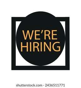 Recruitment open vacancy hiring design information label template. We are hiring to join team announcement lettering in speech bubble chat box vector illustration isolated on yellow background