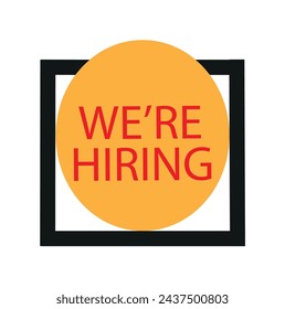 Recruitment open vacancy hiring design information label template. We are hiring to join team announcement lettering in speech bubble chat box vector illustration isolated on yellow background