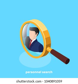 The recruitment of personnel for a high position, the search for good specialists at the labor exchange, isometric image