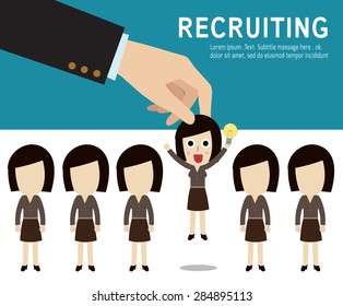 recruitment. 	Picking the right candidate professional . Isolated on backgroundFlat design vector illustration concept.