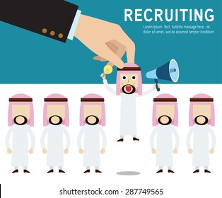 recruitment. 
Picking the right candidate professional . Isolated on 
white and blue background
modern design flat icons. isolated on white background.
graphic vector illustration.
recruiting concept.