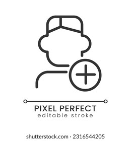 Recruitment pixel perfect linear icon. Hiring process. Human resources management. Company employee. Thin line illustration. Contour symbol. Vector outline drawing. Editable stroke. Poppins font used