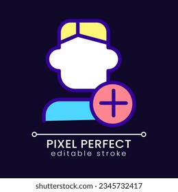 Recruitment pixel perfect RGB color icon for dark theme. Hiring process. Human resources. Company employee. Simple filled line drawing on night mode background. Editable stroke. Poppins font used