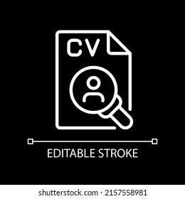 Recruitment pixel perfect white linear icon for dark theme. Staffing process. Human resource planning. Thin line illustration. Isolated symbol for night mode. Editable stroke. Arial font used