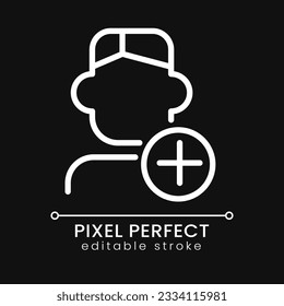 Recruitment pixel perfect white linear icon for dark theme. Hiring process. Human resources management. Thin line illustration. Isolated symbol for night mode. Editable stroke. Poppins font used