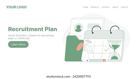 Recruitment Plan. Web Landing Page Design. Flat Cartoon Vector Illustration. Vector illustration, suitable for web landing page, ui, mobile app.