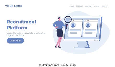 Recruitment platform. Web landing page design. Flat cartoon vector illustration. Vector illustration, suitable for web landing page, ui, mobile app