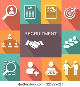 Recruitment poster icons set vector. Human resources.