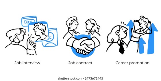 Recruitment process and hiring new employees - set of business concept illustrations. Visual stories collection.