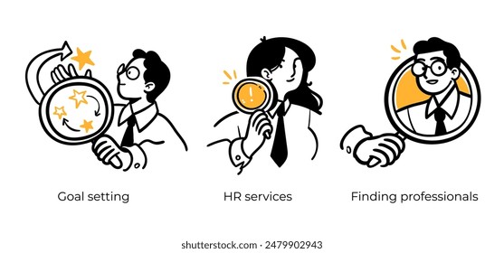 Recruitment process and hiring new employees - set of business concept illustrations. Visual stories collection.