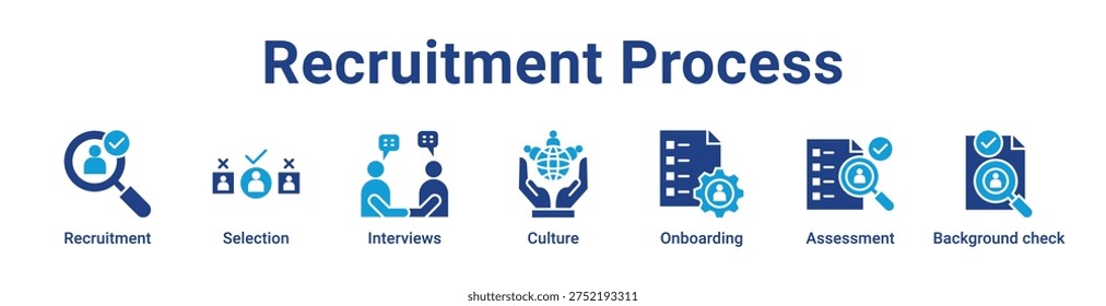 Recruitment Process icon banner and Collection blue color