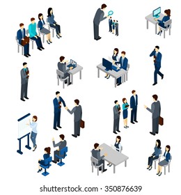 Recruitment Process Set With Isometric Business People Employees Isolated Vector Illustration