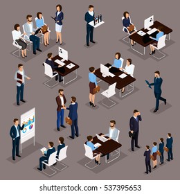 Recruitment Process To Set Isometric Business Employees On A Dark Background. Vector Illustration.