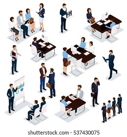 Recruitment Process To Set Isometric Business Employees On A White Background. Vector Illustration.