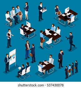 Recruitment Process To Set Isometric Business Employees On A Blue Background. Vector Illustration.