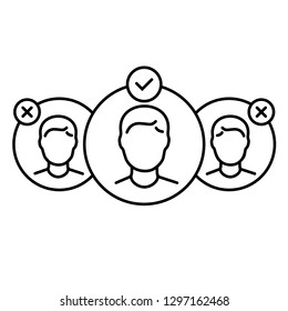 Recruitment process. Vector outline icon isolated on white background.