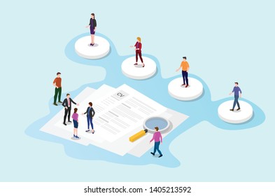 recruitment or recruiting process concept with team select people candidate with cv paper document - vector