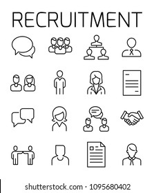 Recruitment related vector icon set. Well-crafted sign in thin line style with editable stroke. Vector symbols isolated on a white background. Simple pictograms.