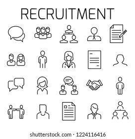 Recruitment related vector icon set. Well-crafted sign in thin line style with editable stroke. Vector symbols isolated on a white background. Simple pictograms.