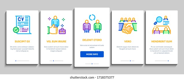 Recruitment And Research Employee Onboarding Mobile App Page Screen Vector. Curriculum Vitae Cv And Professional Career, Interview And Recruitment Color Illustrations