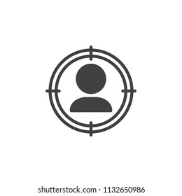 Recruitment, resume search vector icon. filled flat sign for mobile concept and web design. Job, selecting staff simple solid icon. Target person symbol, logo illustration. Vector graphics