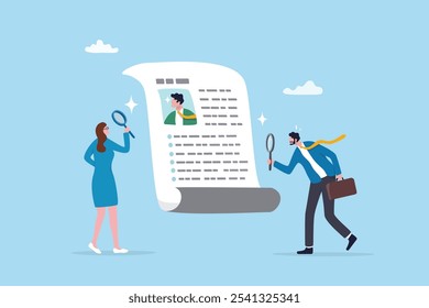 Recruitment, review candidate resume, talent seeker or HR human resource examine applicant, employee or job description, employment or job vacancy concept, business people review candidate resume.