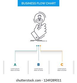 recruitment, search, find, human resource, people Business Flow Chart Design with 3 Steps. Line Icon For Presentation Background Template Place for text