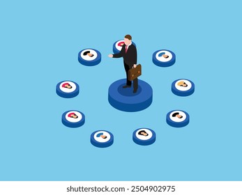 Recruitment searching the best candidate or job, Human resources, head hunt, choosing talent for job 3d isometric vector illustration