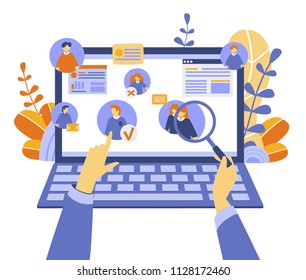 Recruitment, Searching Concept for web page, banner, presentation, social media, documents, cards, posters.Flat style. Vector illustration