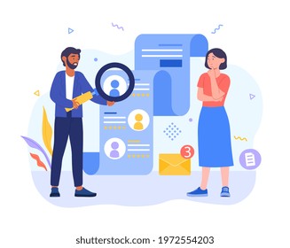 Recruitment and selection of people qualified for employment. Hiring, job interview, qualified professionals. Flat abstract metaphor cartoon vector concept design. Isolated on white background.