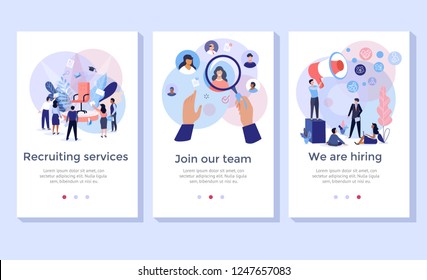 Recruitment Service Concept Illustration Set, Perfect For Banner, Mobile App, Landing Page