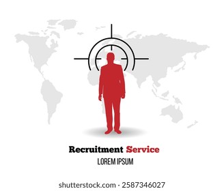 Recruitment Service Human Figure Template with Map. Business, HR recruiting and white collar worker search concept vector art