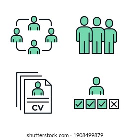 Icono conjunto de contratación. Símbolo del vector relacionado de búsqueda de cabezales para la ilustración de diseño del sitio web de infografías