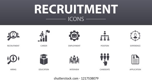 recruitment simple concept icons set. Contains such icons as career, employment, position, experience and more, can be used for web, logo, UI/UX