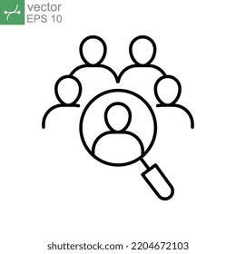 Recruitment or staff selection for find right person in business team. team hiring. Search for employees and human resources. Find team icon. Vector illustration. Design on white background. EPS 10