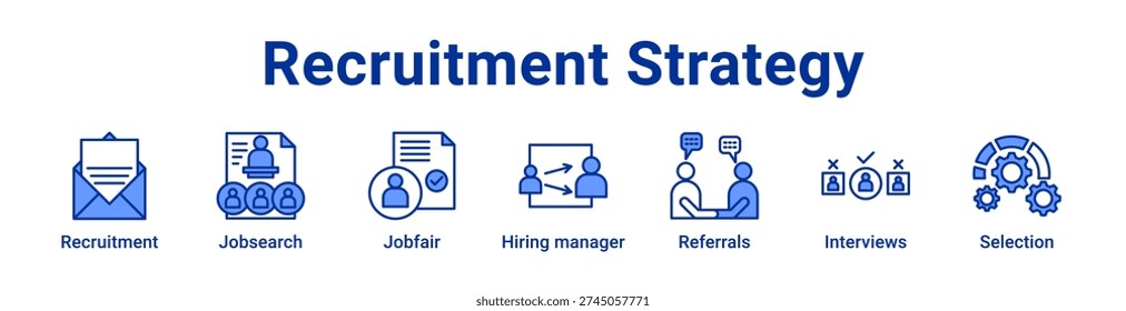 Recruitment Strategy icon banner and Collection blue color