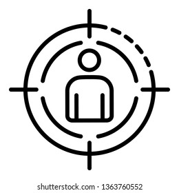 Recruitment target man icon. Outline recruitment target man vector icon for web design isolated on white background