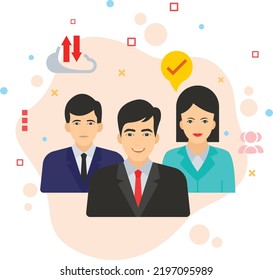 Concepto de estructura de equipo de contratación, Concepto de grupo de trabajo, símbolo hrm, supervisor directo y director de cine Color del vector Diseño de iconos, signo de hr, ilustración de material de carácter empresarial
