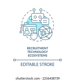 Recruitment technology ecosystems turquoise concept icon. Automated system. Hiring abstract idea thin line illustration. Isolated outline drawing. Editable stroke. Arial, Myriad Pro-Bold fonts used