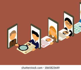 recruitment technology with many candidates via mobile phone in human resources vector