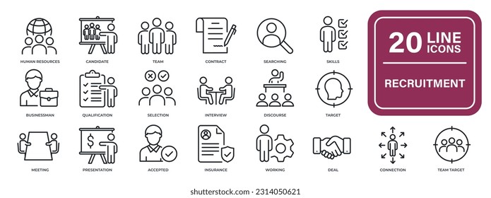 Recruitment thin line icons. For website marketing design, logo, app, template, ui, etc. Vector illustration.