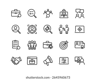Recruitment Vector Icon Set | Adjustable Line Weight | HR, hiring, resume, candidate, interview, career, job, employee, talent, team, selection, search icons