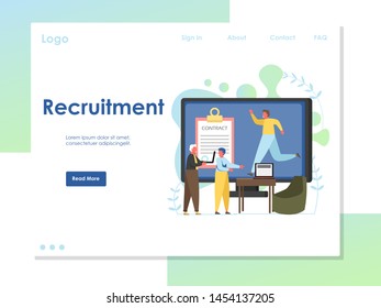 Recruitment vector website template, web page and landing page design for website and mobile site development. Job agency online services concept.