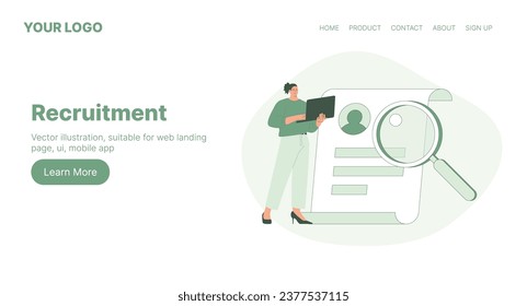 Recruitment. Web landing page design. Flat cartoon vector illustration. Vector illustration, suitable for web landing page, ui, mobile app
