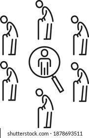 Icono del joven reclutador, ilustración de la línea vector